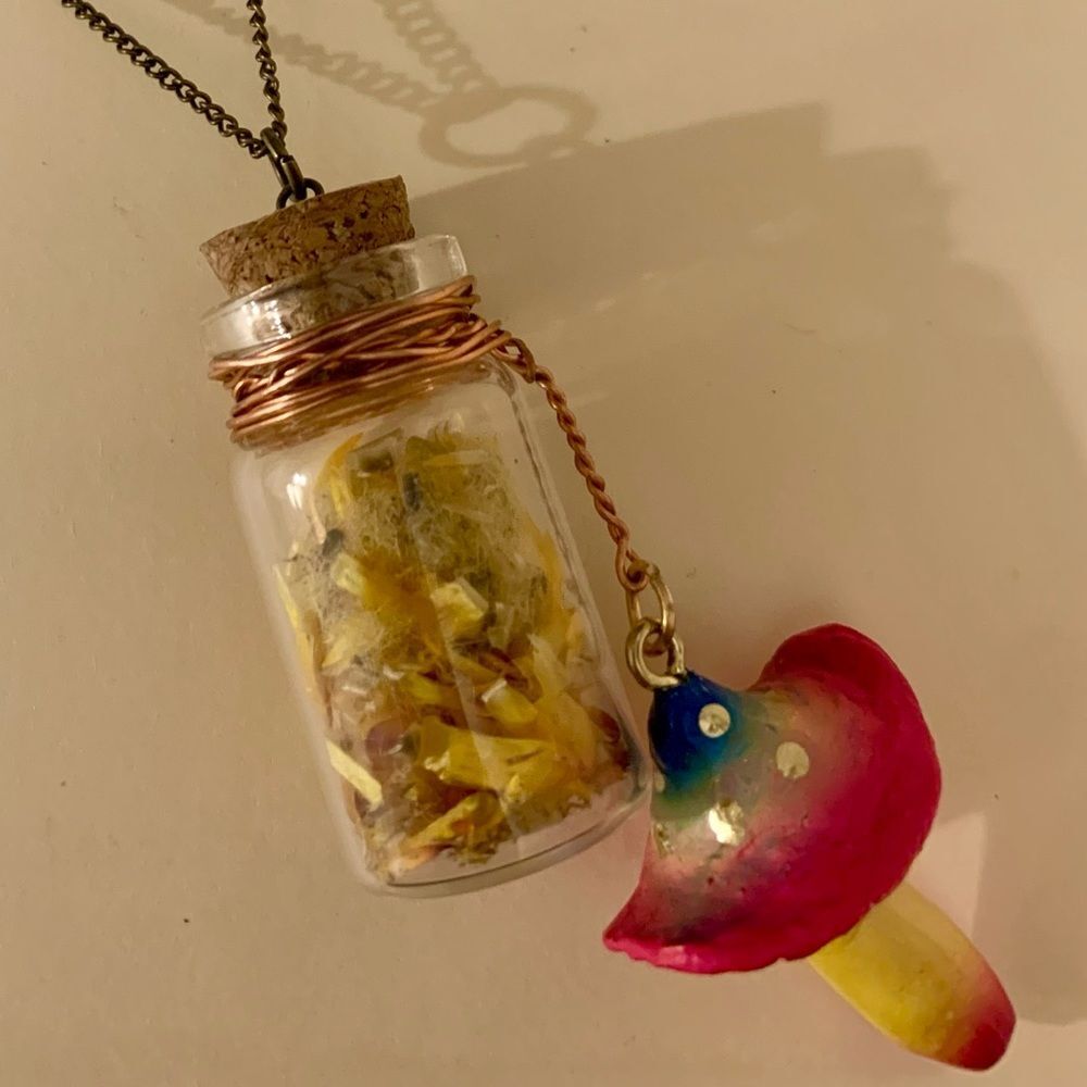 New Flower Bottle of Petals Mushroom Necklace Boutique Handcrafted Boho